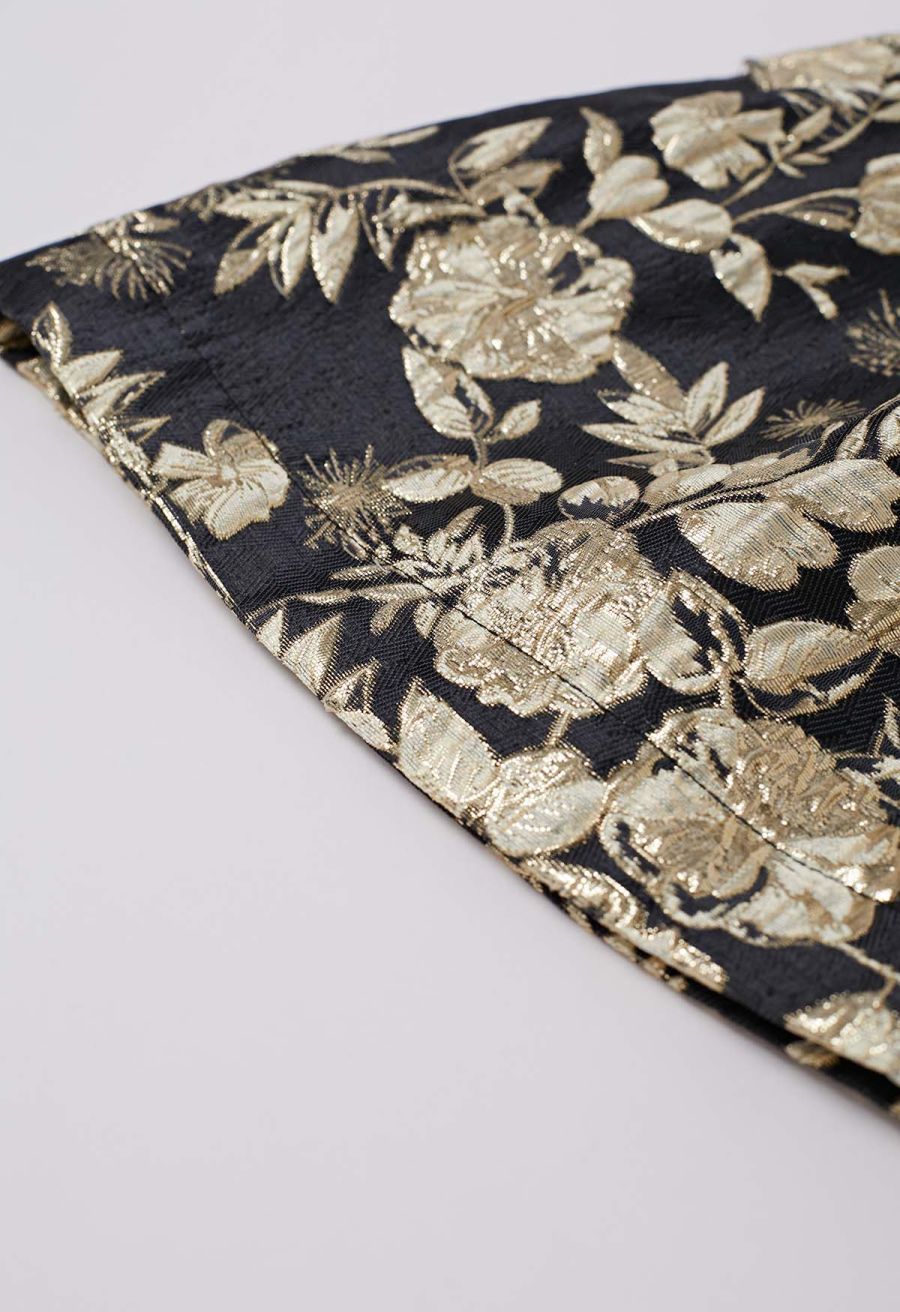 Golden Floral Jacquard Embossed Side Pocket Mini Skorts