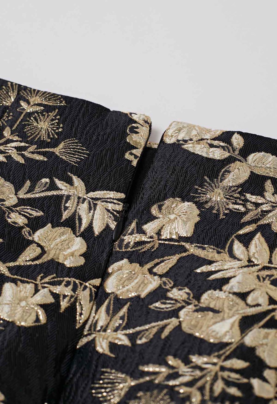 Golden Floral Jacquard Embossed Side Pocket Mini Skorts
