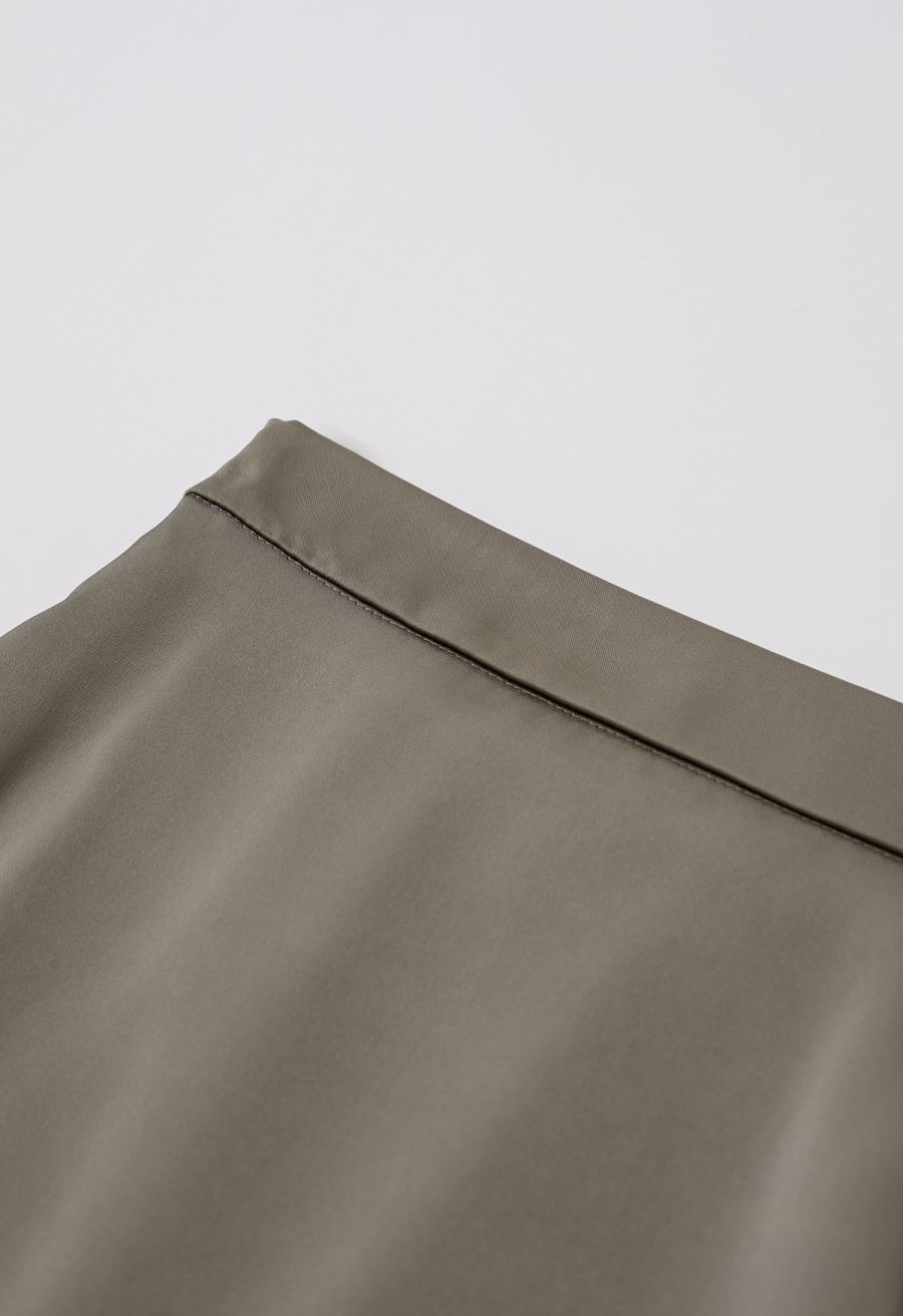 Lustrous Satin Flare Hem Maxi Skirt in Taupe