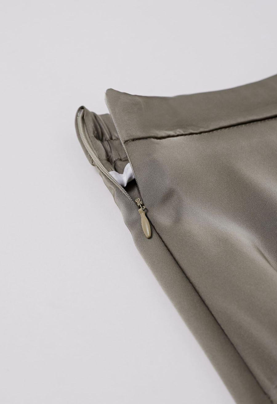 Lustrous Satin Flare Hem Maxi Skirt in Taupe