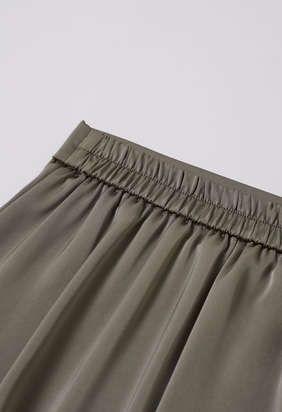 Lustrous Satin Flare Hem Maxi Skirt in Taupe
