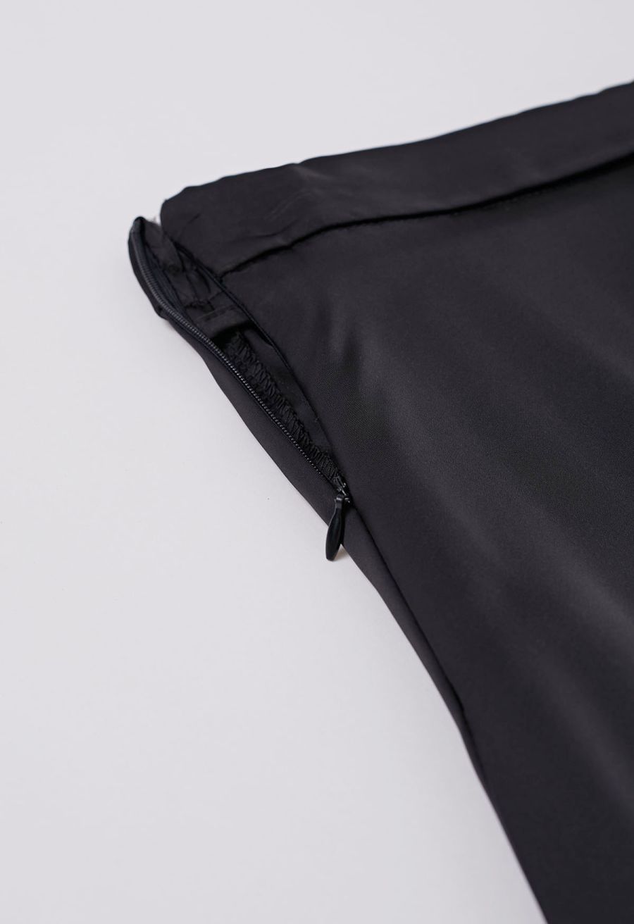 Lustrous Satin Flare Hem Maxi Skirt in Black