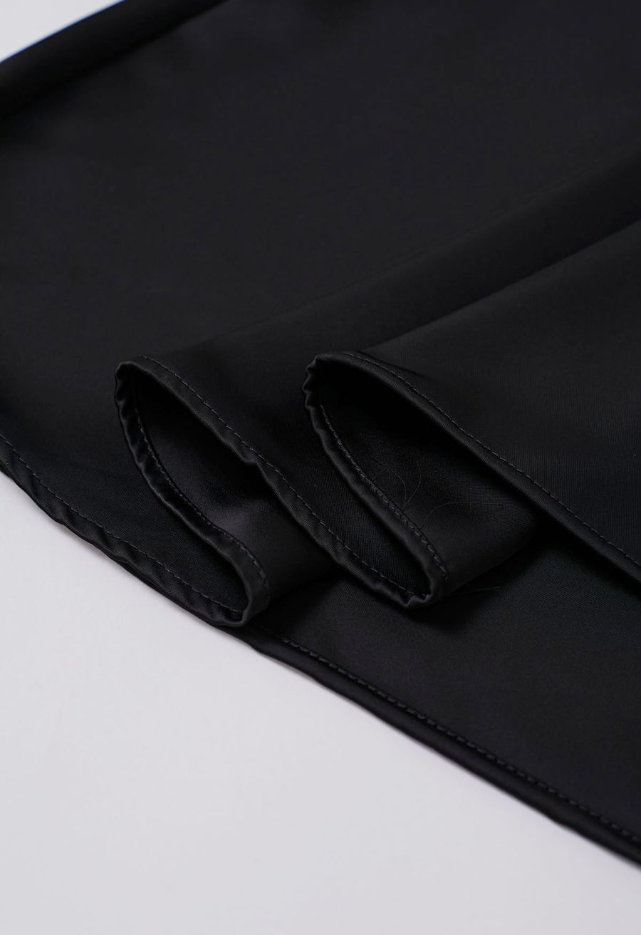 Lustrous Satin Flare Hem Maxi Skirt in Black
