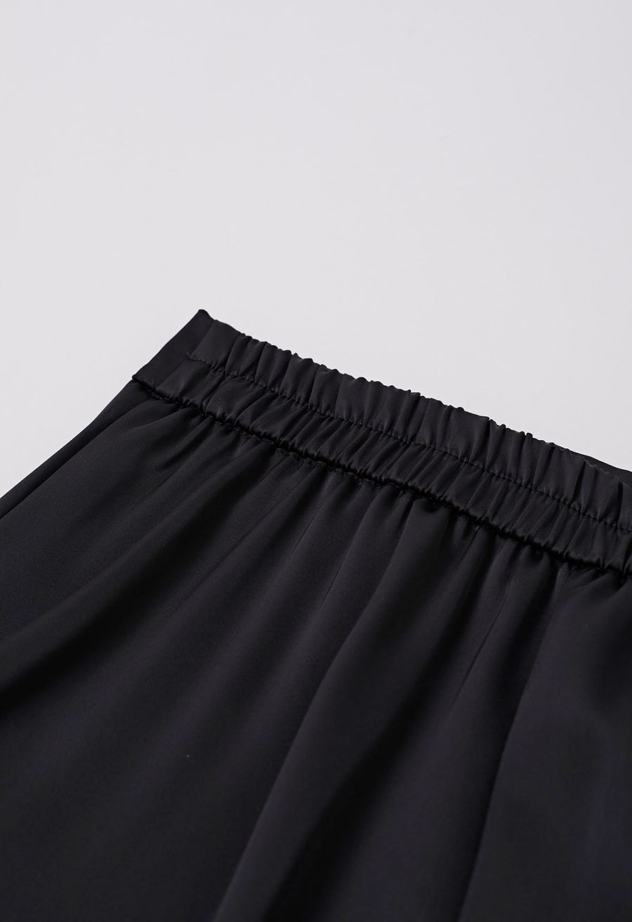 Lustrous Satin Flare Hem Maxi Skirt in Black
