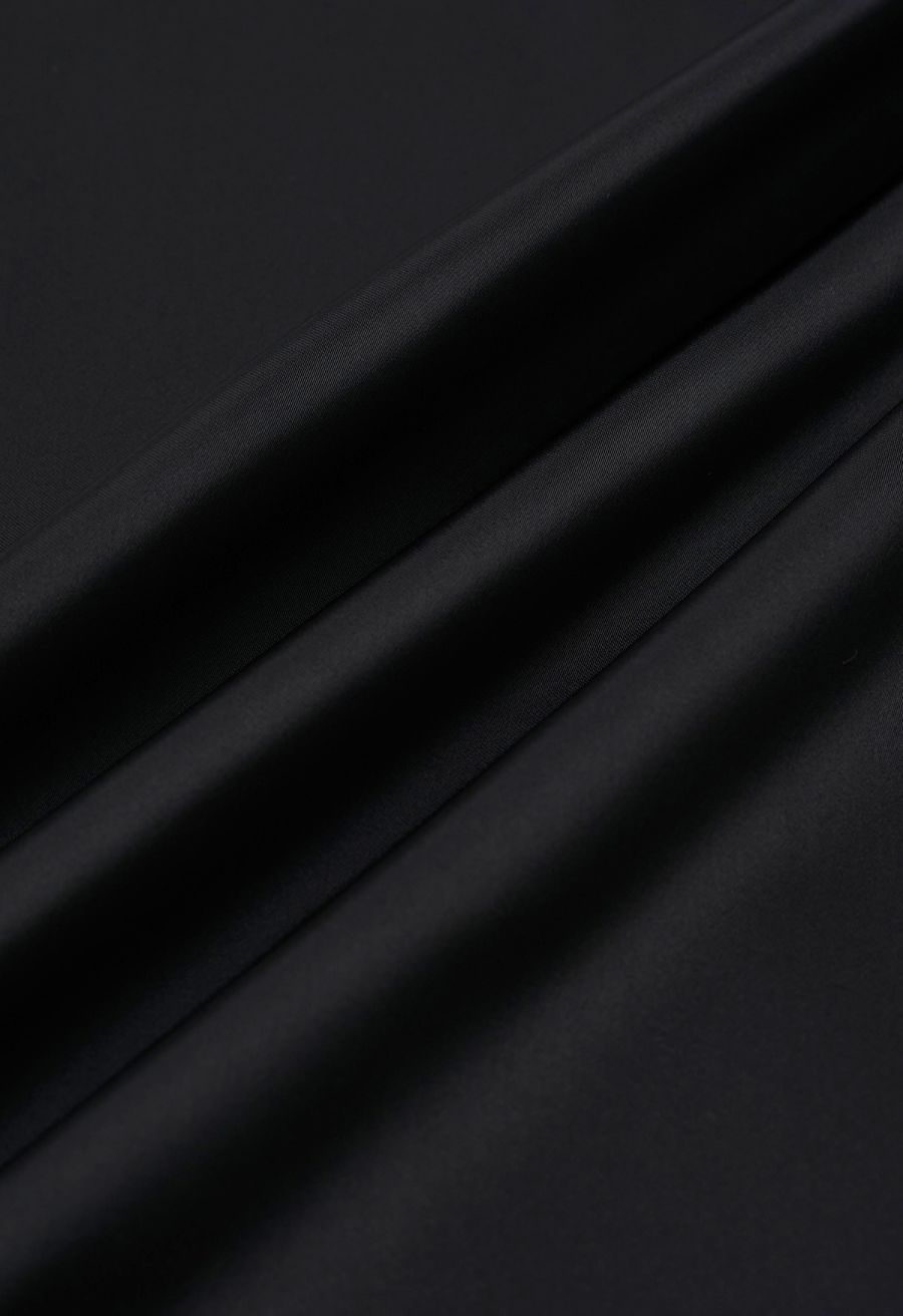 Lustrous Satin Flare Hem Maxi Skirt in Black