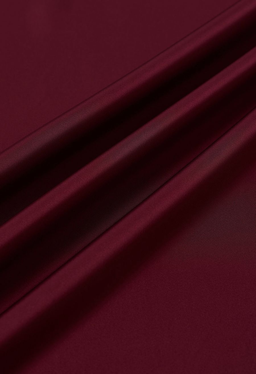 Lustrous Satin Flare Hem Maxi Skirt in Burgundy
