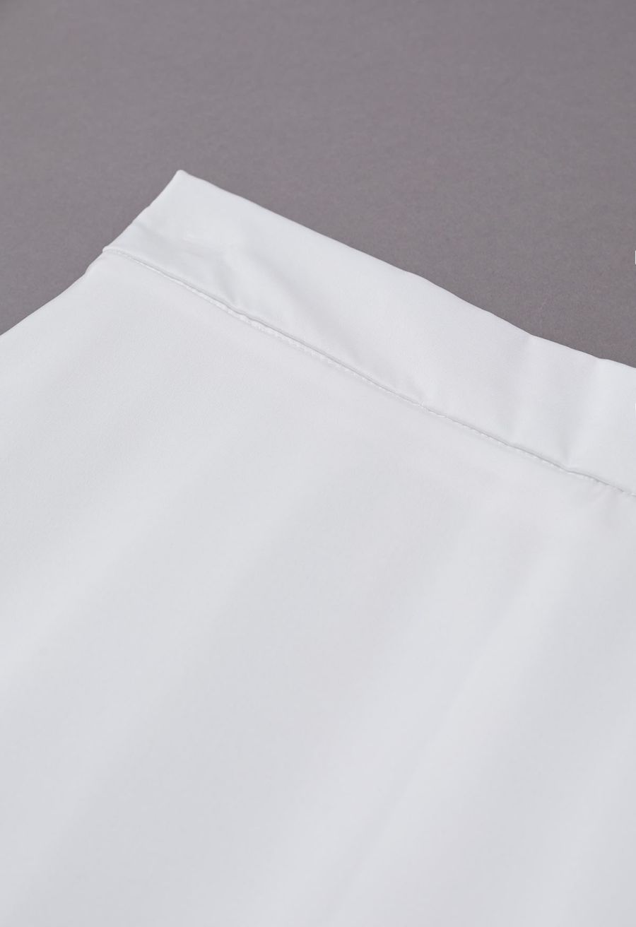 Lustrous Satin Flare Hem Maxi Skirt in White