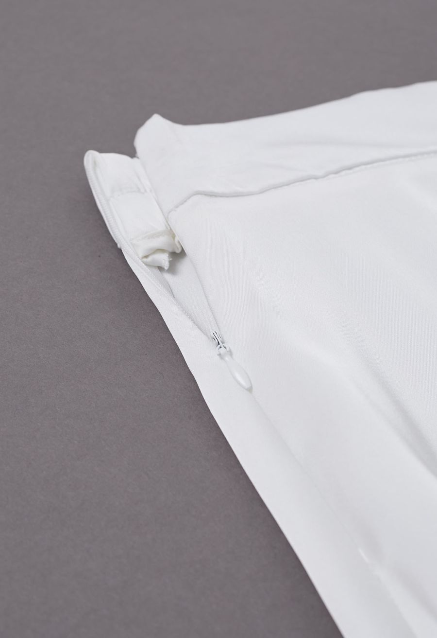 Lustrous Satin Flare Hem Maxi Skirt in White
