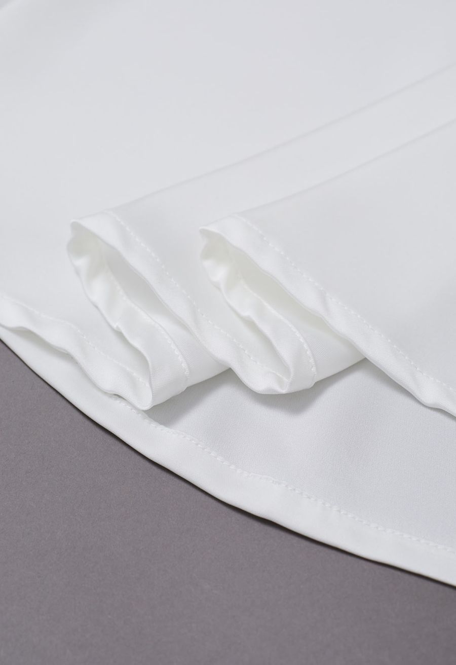 Lustrous Satin Flare Hem Maxi Skirt in White