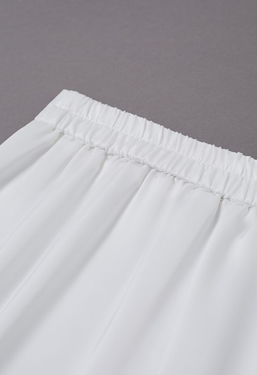 Lustrous Satin Flare Hem Maxi Skirt in White
