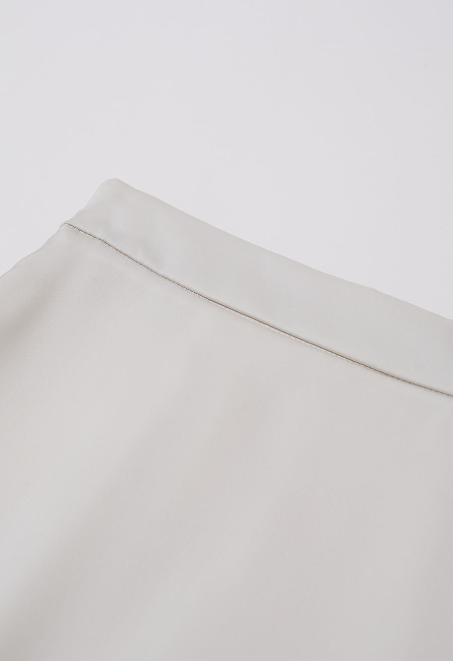 Lustrous Satin Flare Hem Maxi Skirt in Ivory
