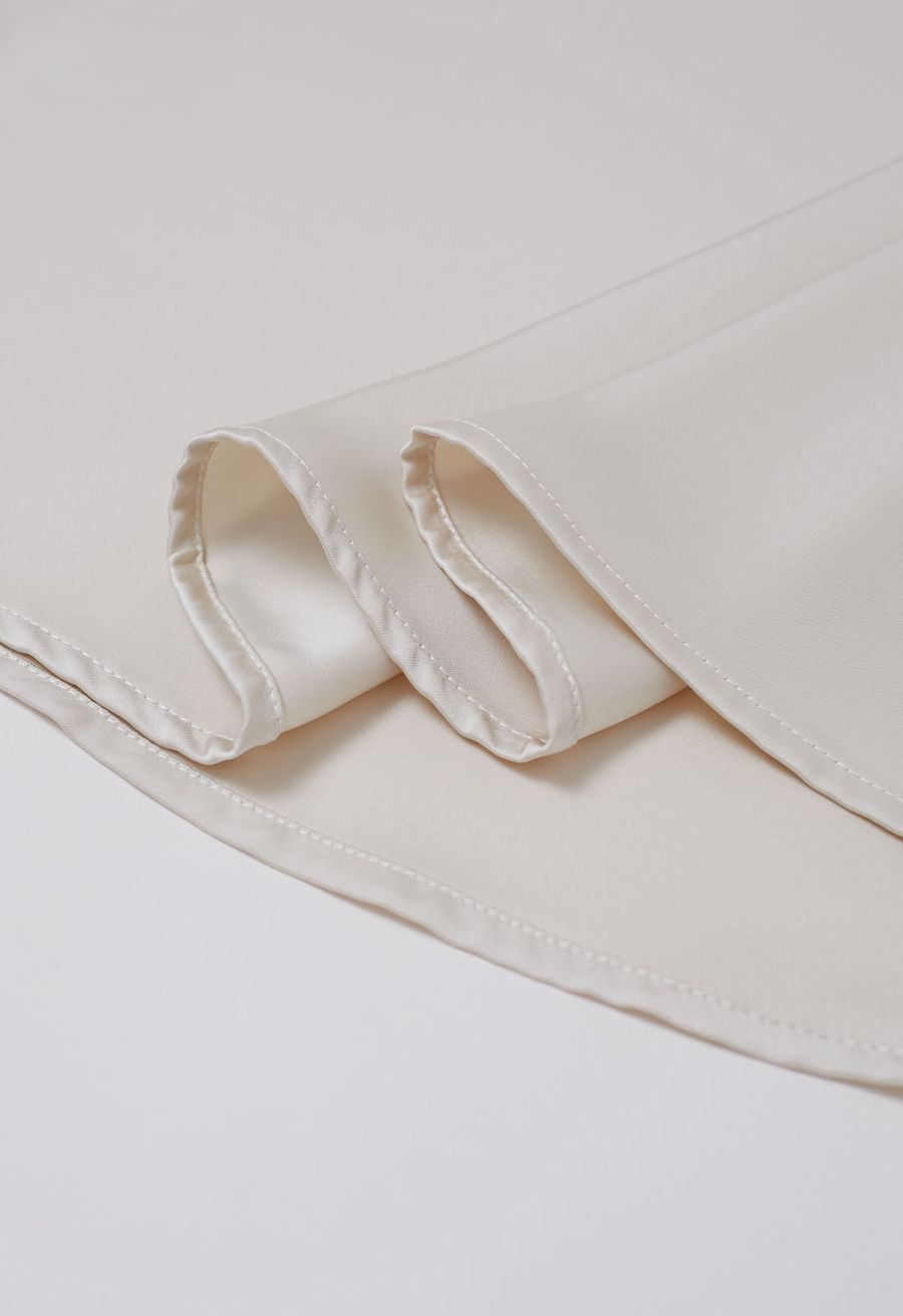 Lustrous Satin Flare Hem Maxi Skirt in Ivory