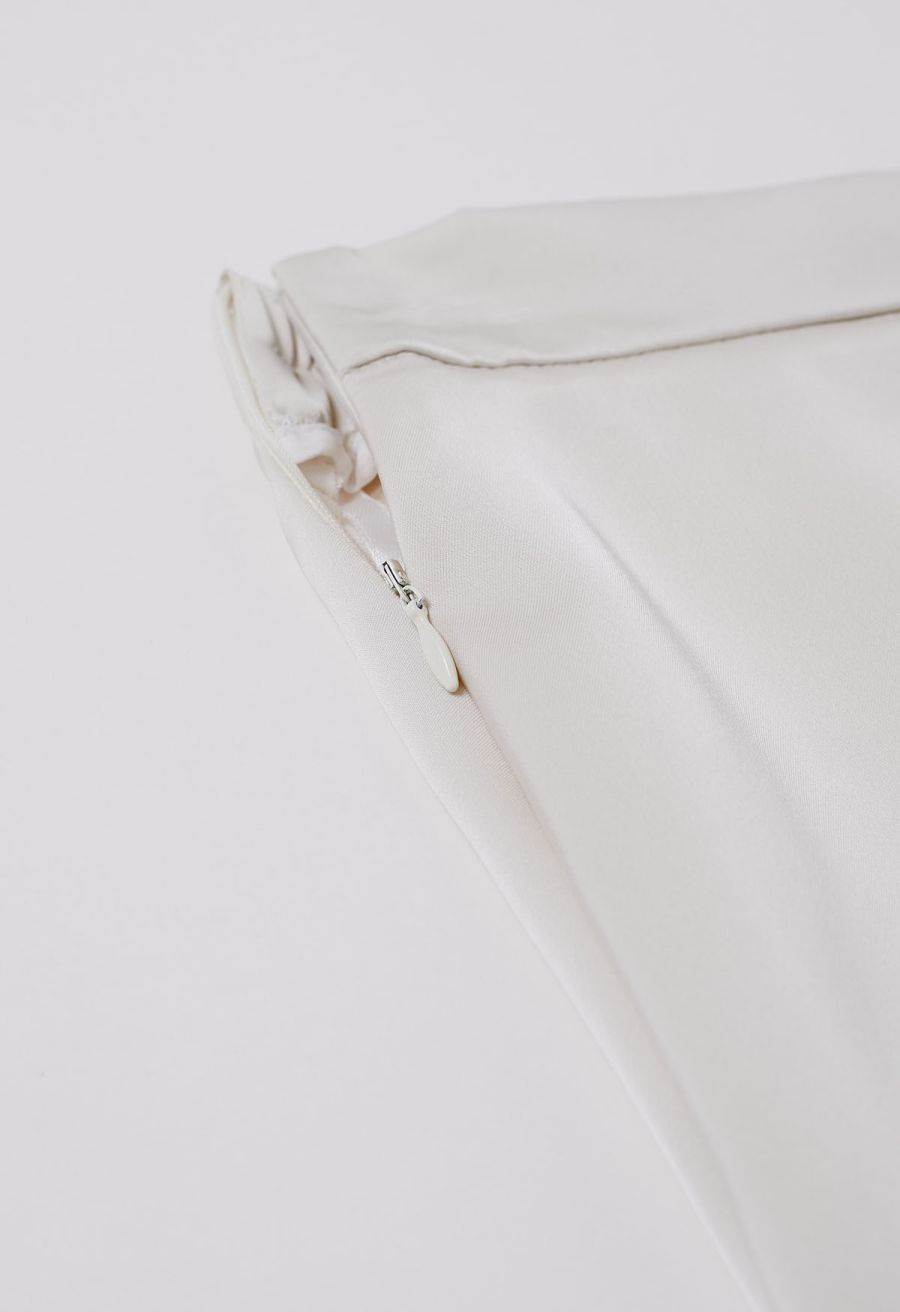 Lustrous Satin Flare Hem Maxi Skirt in Ivory