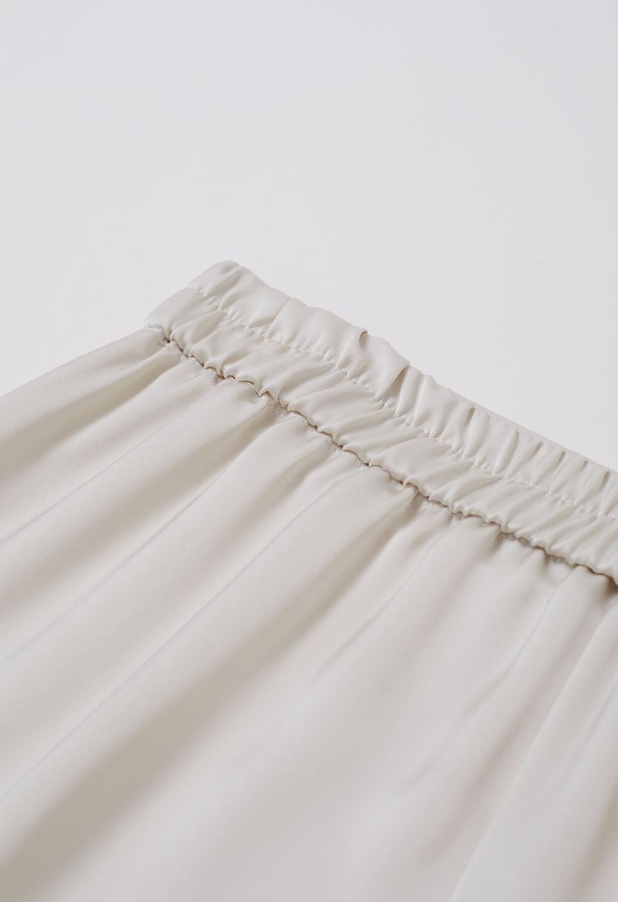 Lustrous Satin Flare Hem Maxi Skirt in Ivory