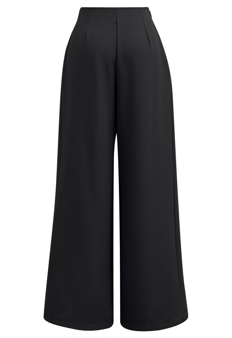 Accordion Pleats Waist Wide-Leg Pants in Black