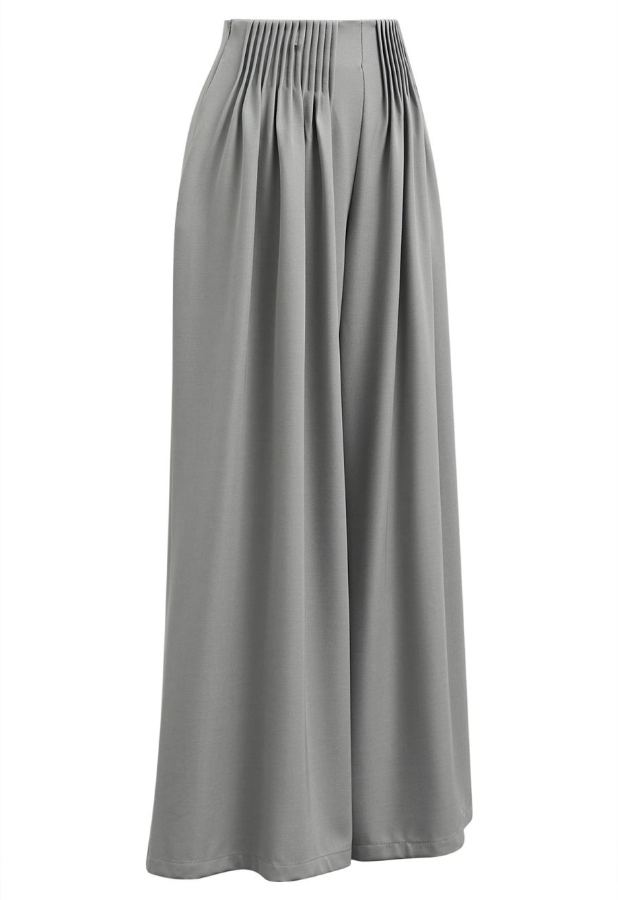 Accordion Pleats Waist Wide-Leg Pants in Grey