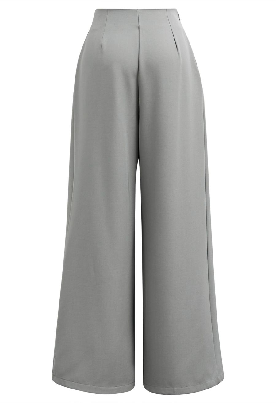 Accordion Pleats Waist Wide-Leg Pants in Grey