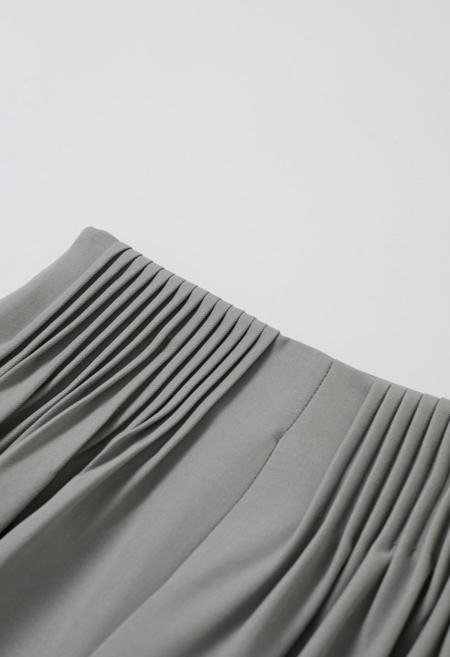 Accordion Pleats Waist Wide-Leg Pants in Grey