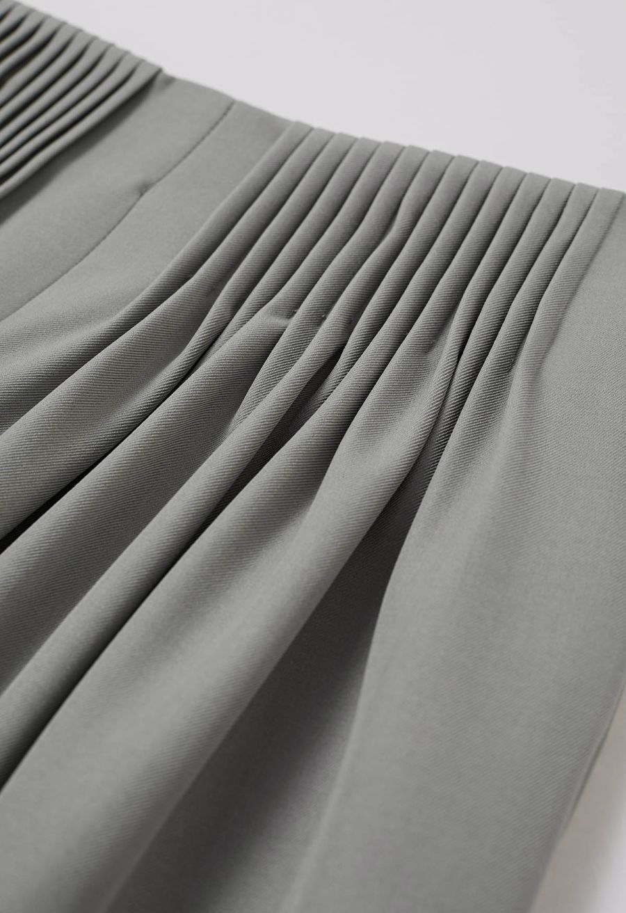 Accordion Pleats Waist Wide-Leg Pants in Grey