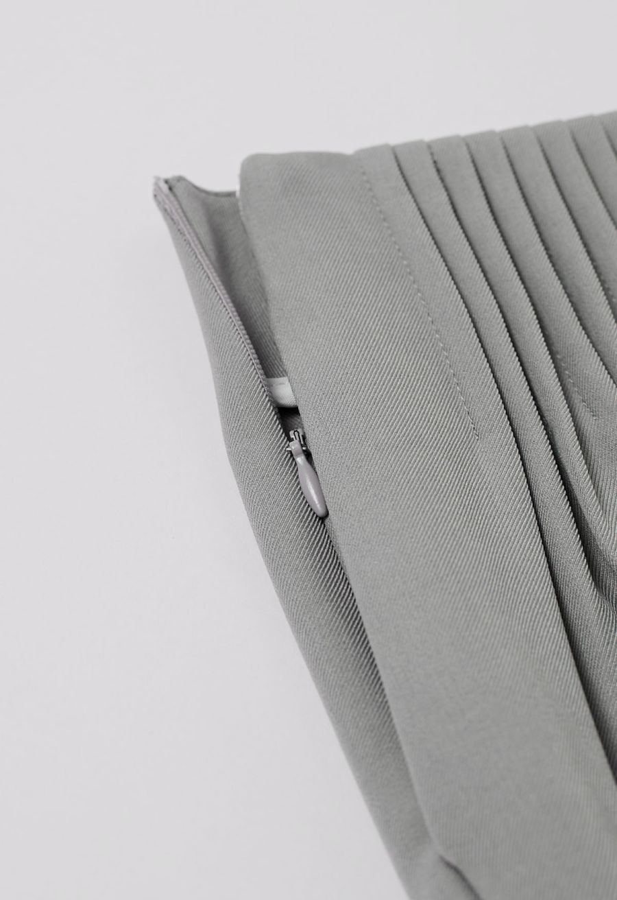 Accordion Pleats Waist Wide-Leg Pants in Grey