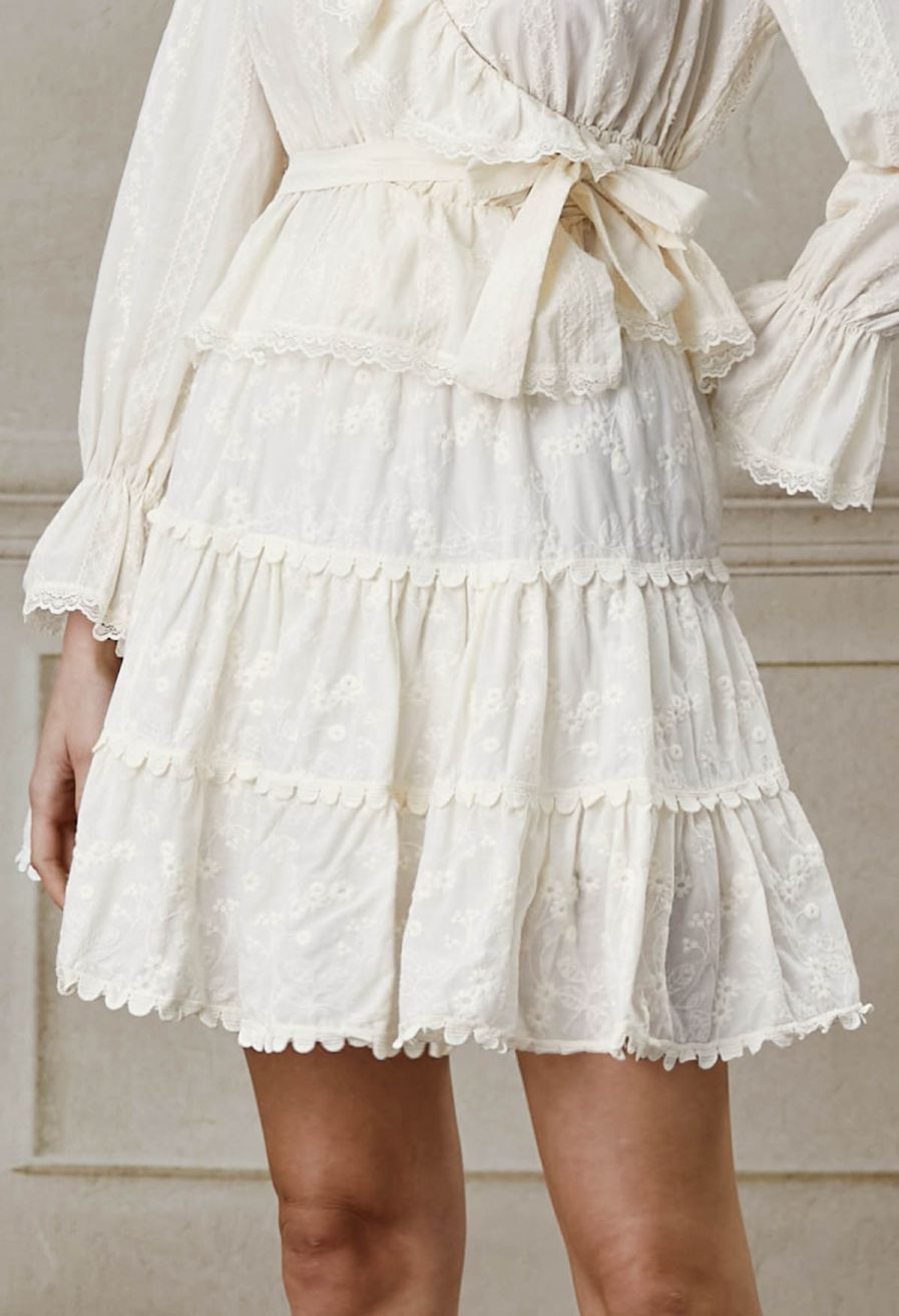 Garden Cutie Floret Embroidered Mini Skirt in Cream