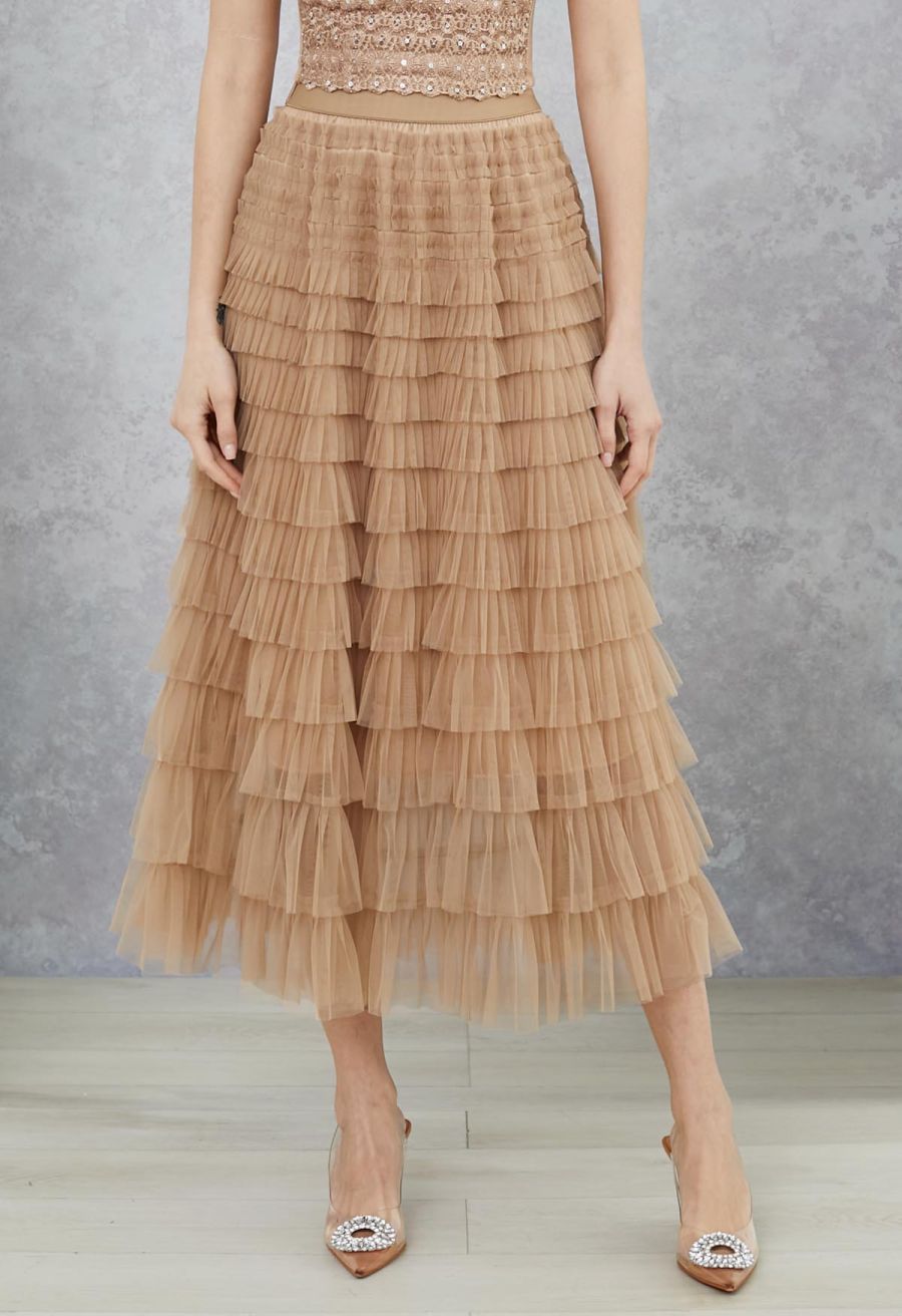 Swan Cloud Midi Skirt in Light Tan