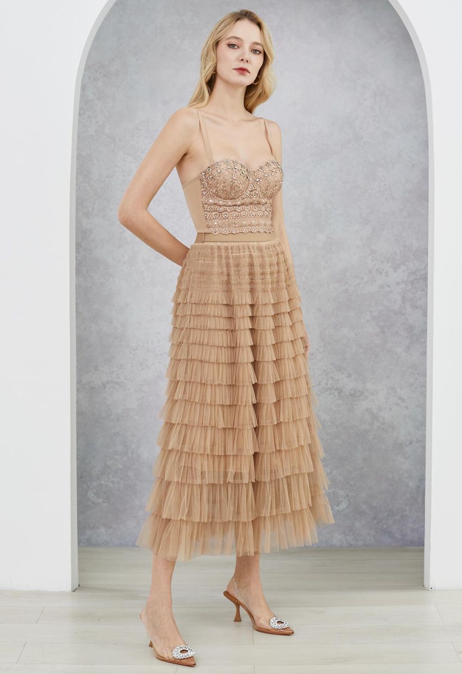 Swan Cloud Midi Skirt in Light Tan