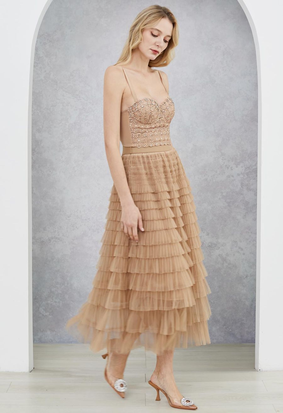 Swan Cloud Midi Skirt in Light Tan