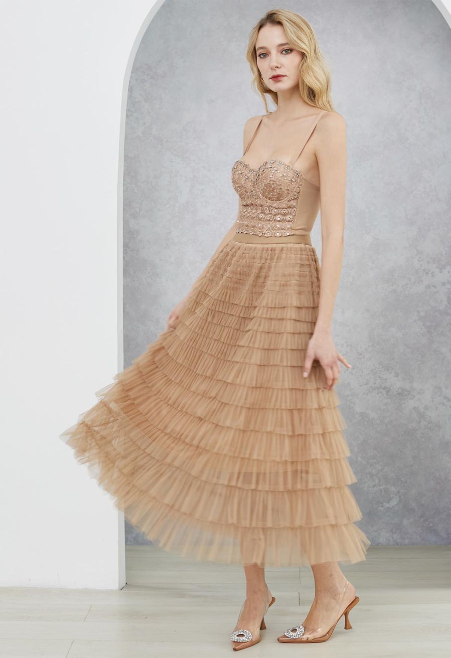 Swan Cloud Midi Skirt in Light Tan