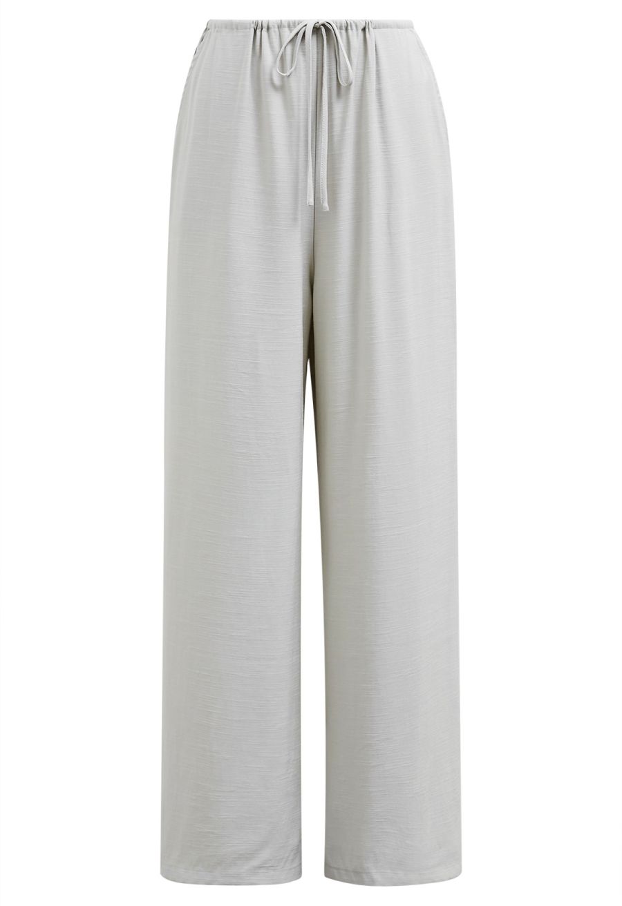 Deep V-Neck Collared Shirt and Drawstring Pants Set in Sage