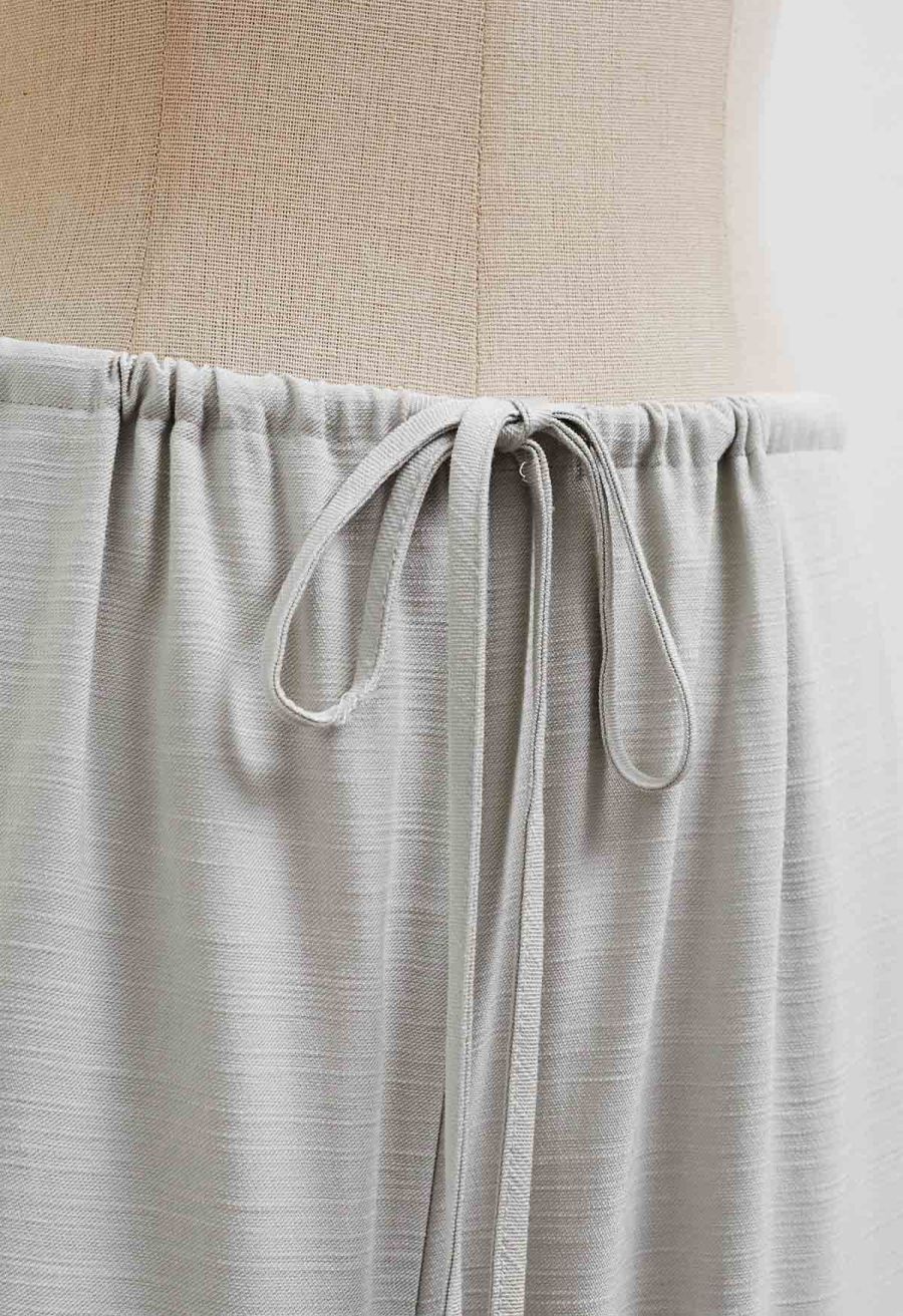 Deep V-Neck Collared Shirt and Drawstring Pants Set in Sage