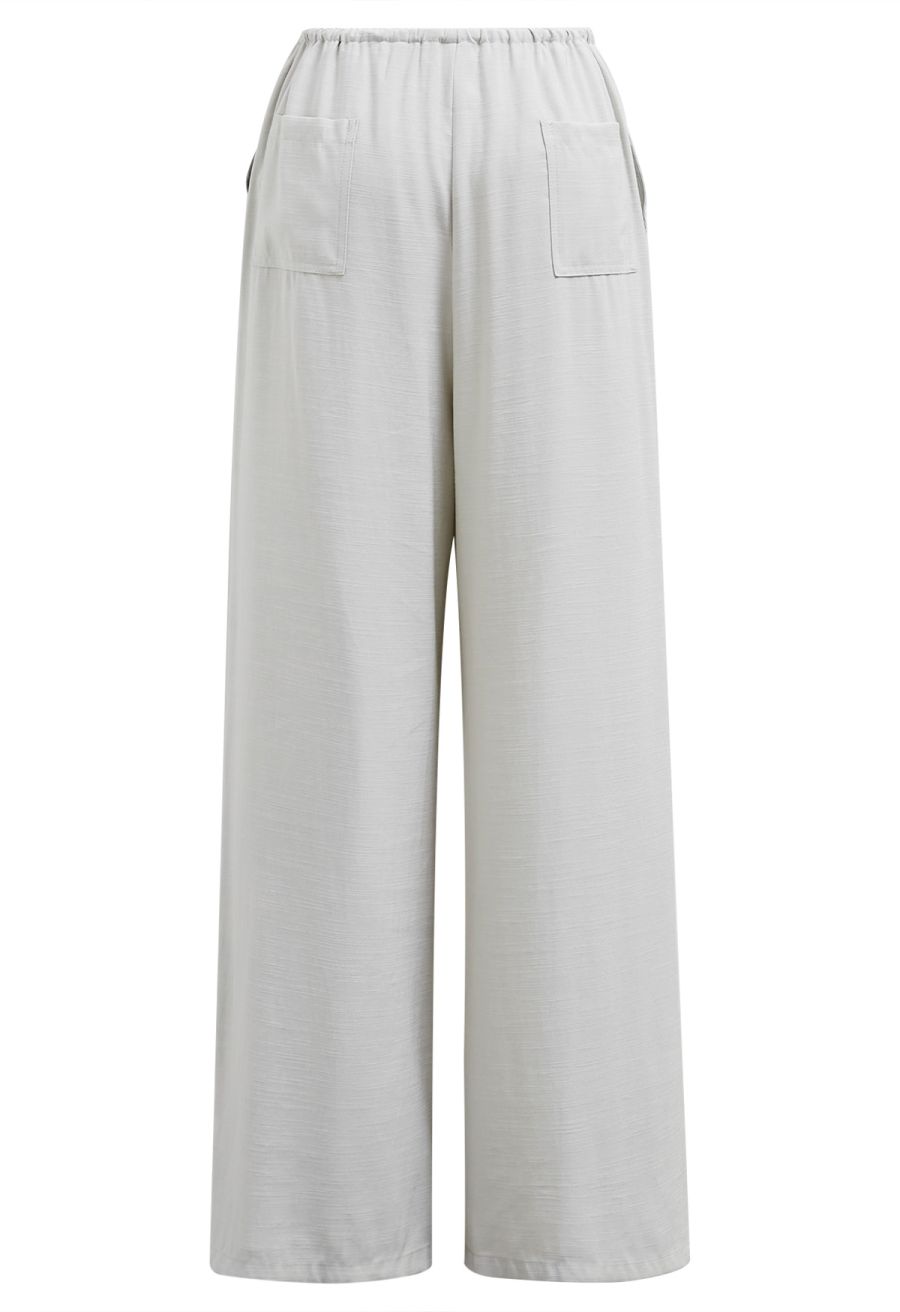 Deep V-Neck Collared Shirt and Drawstring Pants Set in Sage