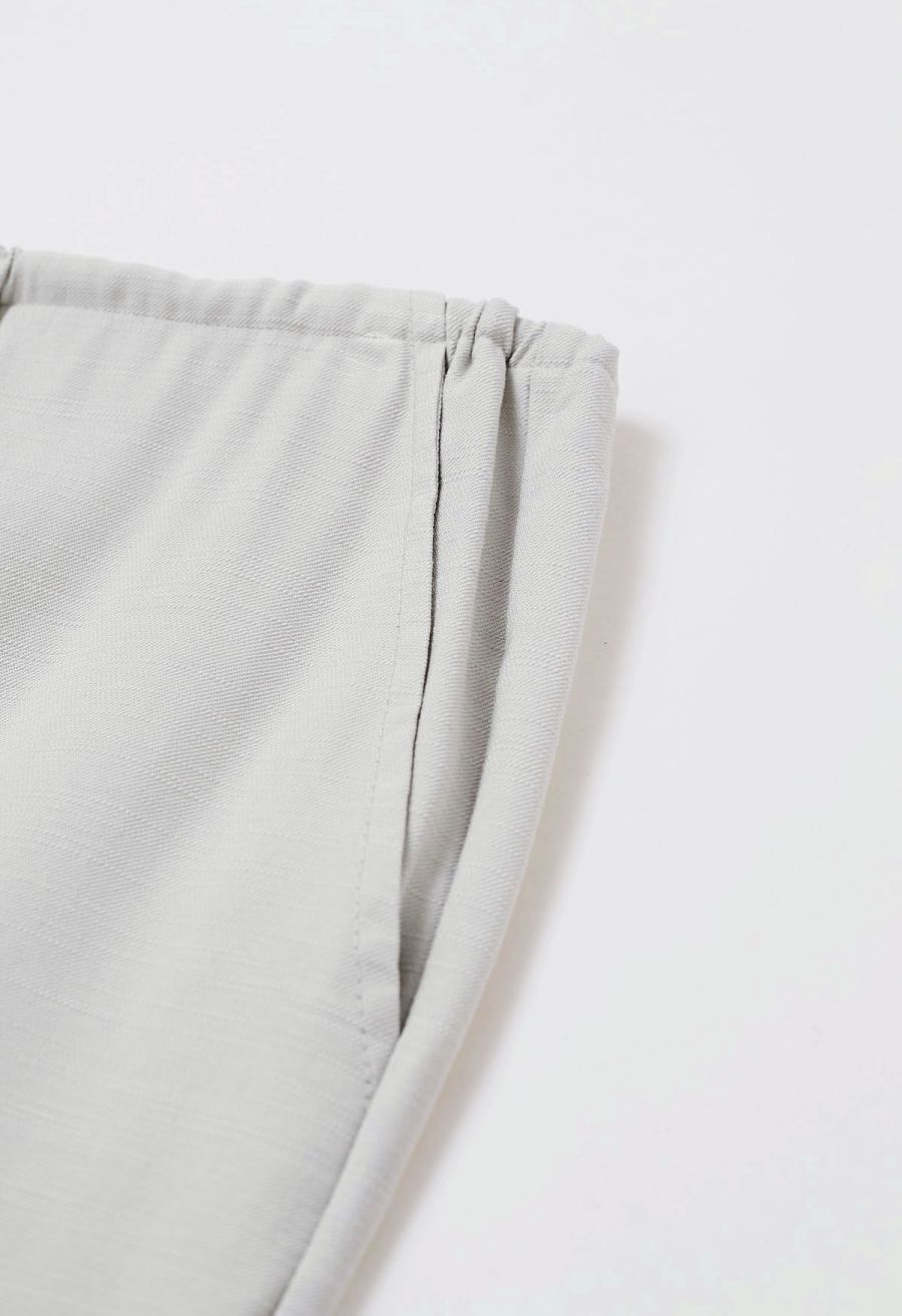 Deep V-Neck Collared Shirt and Drawstring Pants Set in Sage