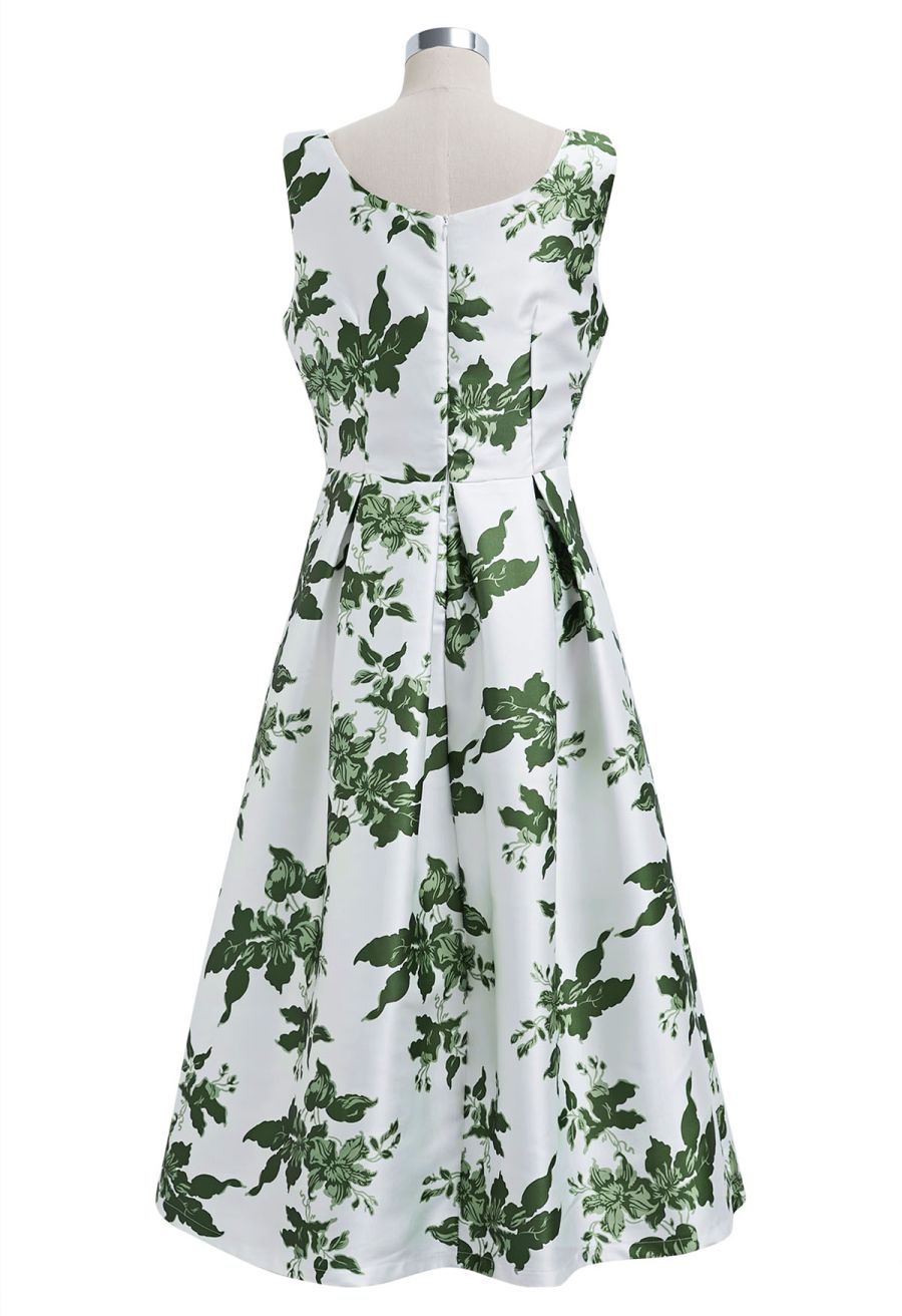 Elegant Nature Green Floral Sleeveless Midi Dress