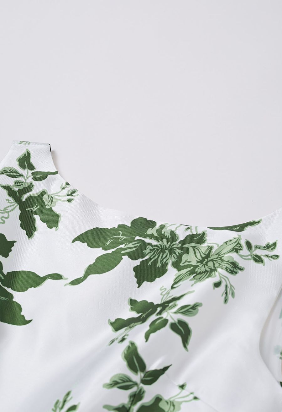 Elegant Nature Green Floral Sleeveless Midi Dress