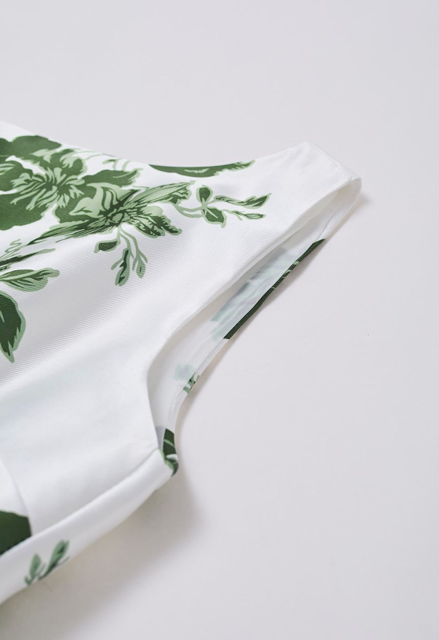 Elegant Nature Green Floral Sleeveless Midi Dress