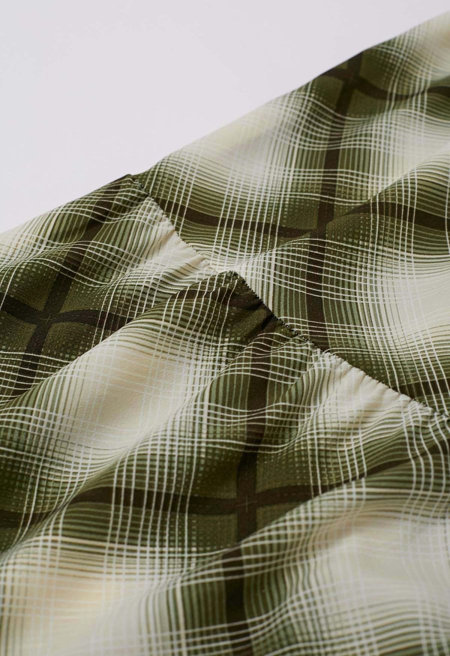Green Diamond Printed Bubble Short Sleeve Frilling Dress