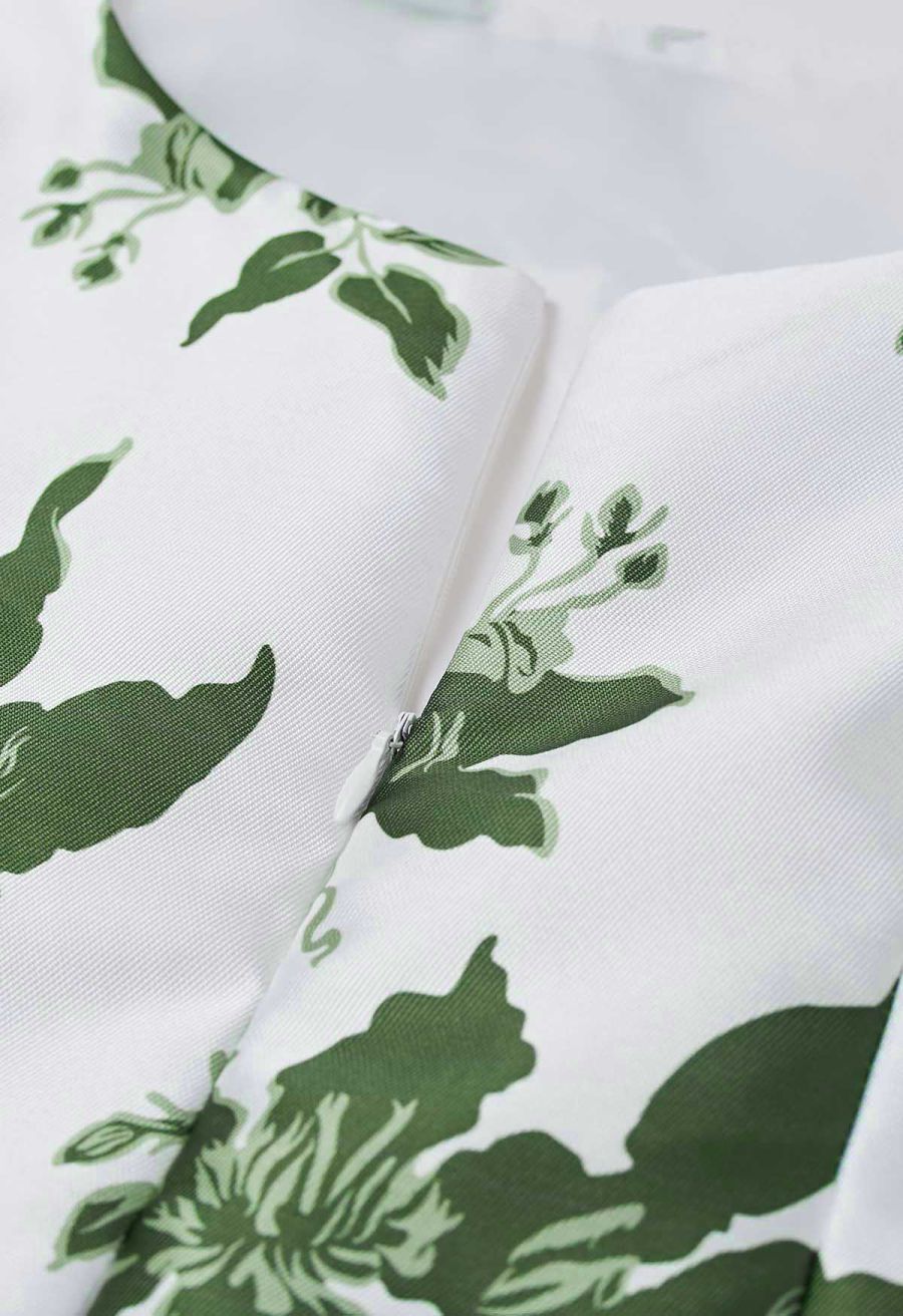 Elegant Nature Green Floral Sleeveless Midi Dress