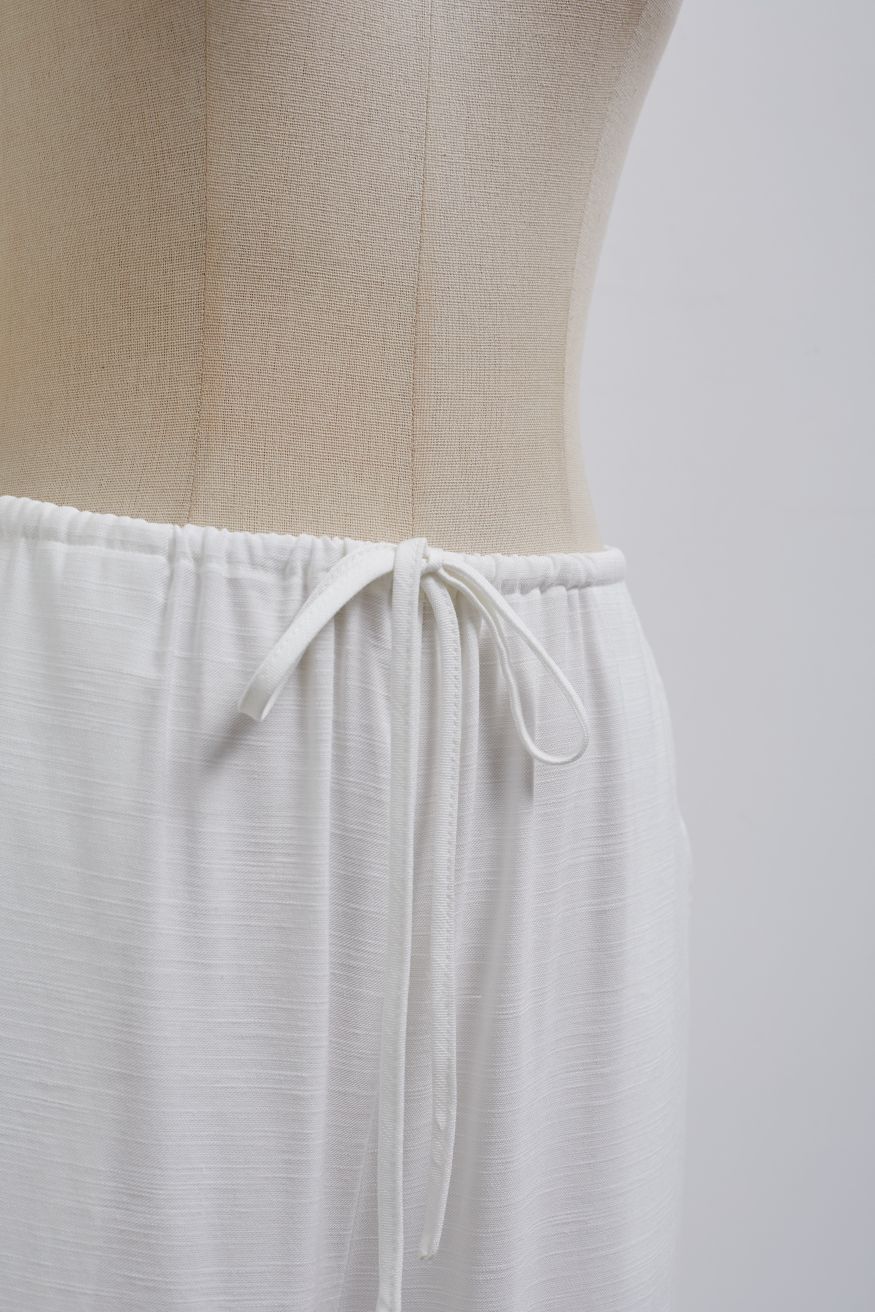 Deep V-Neck Collared Shirt and Drawstring Pants Set in White