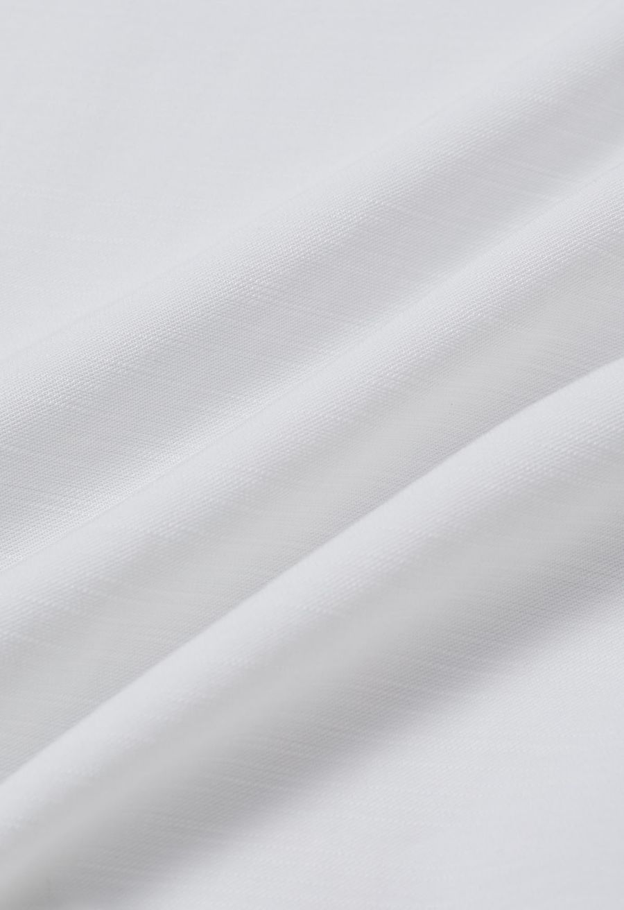 Deep V-Neck Collared Shirt and Drawstring Pants Set in White