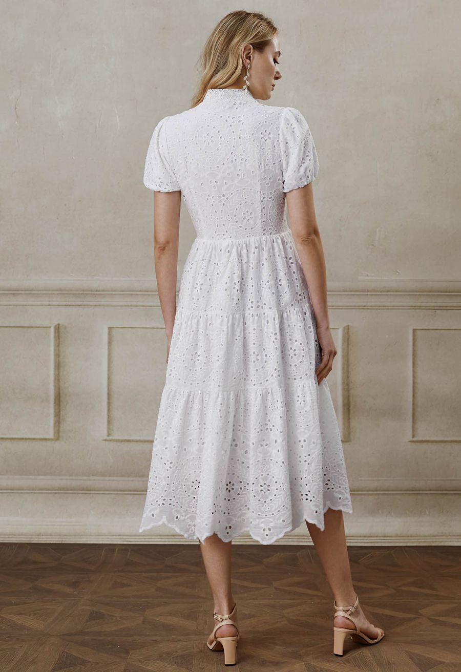 Crochet Collar Embroidered Eyelet Cotton Dress