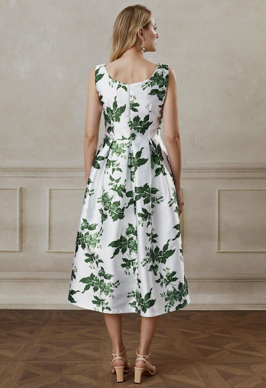 Elegant Nature Green Floral Sleeveless Midi Dress