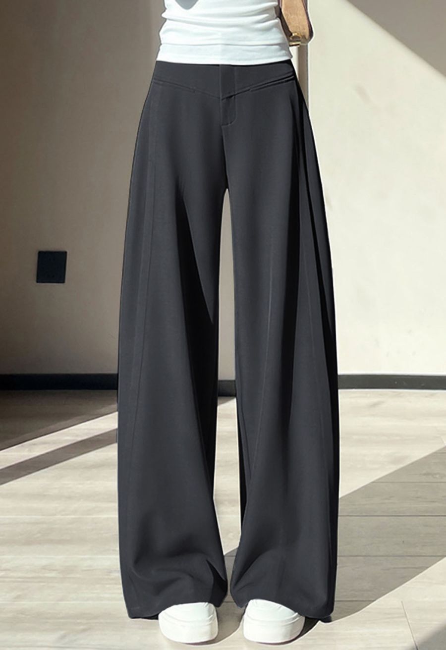 Front Welt Pockets Wide-Leg Pants in Smoke