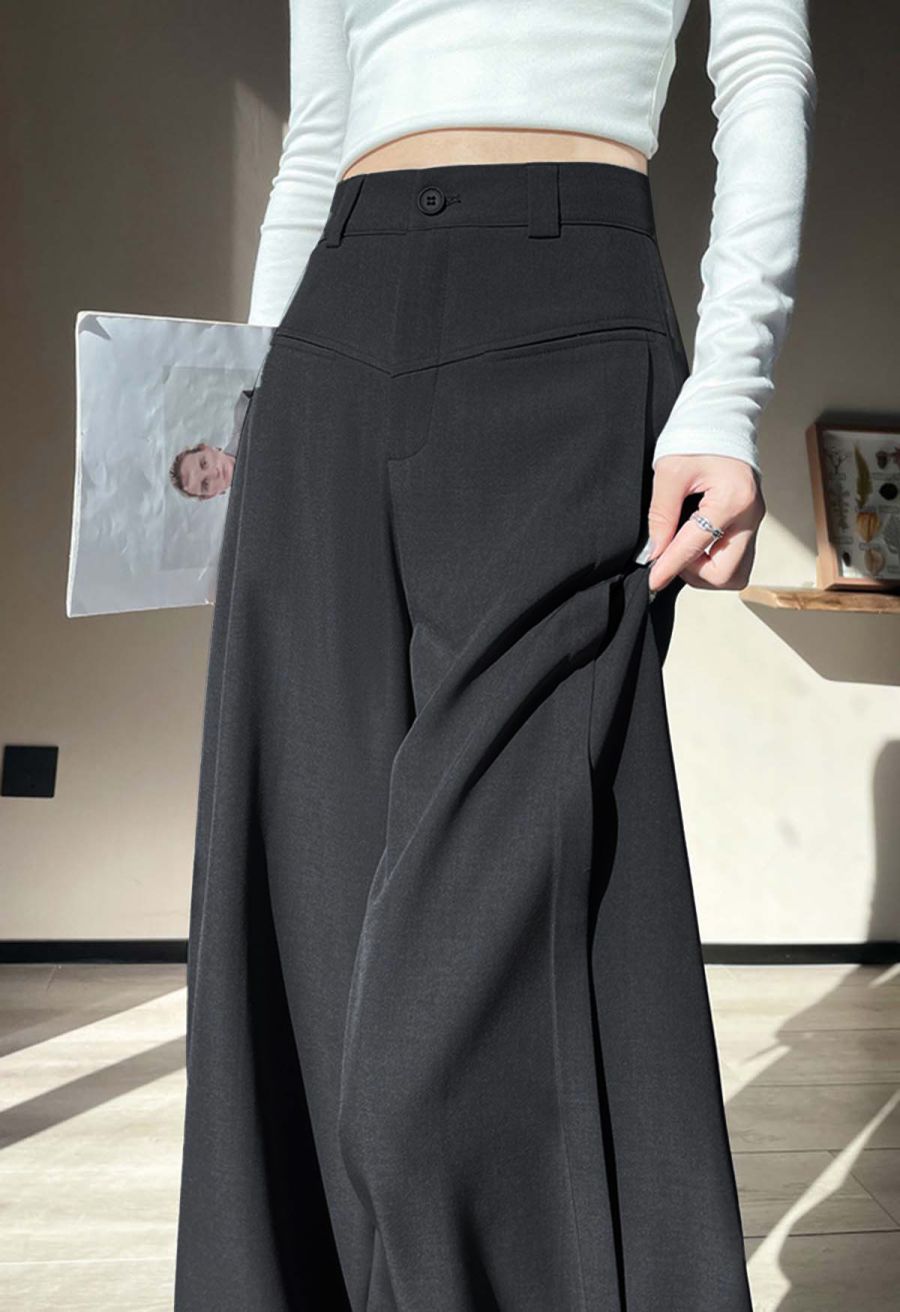 Front Welt Pockets Wide-Leg Pants in Smoke