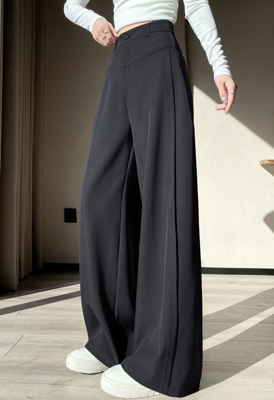 Front Welt Pockets Wide-Leg Pants in Smoke