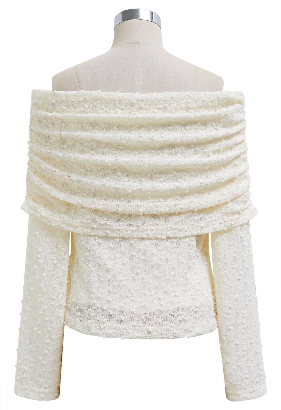 Flock Dot Flap Off-Shoulder Knit Top