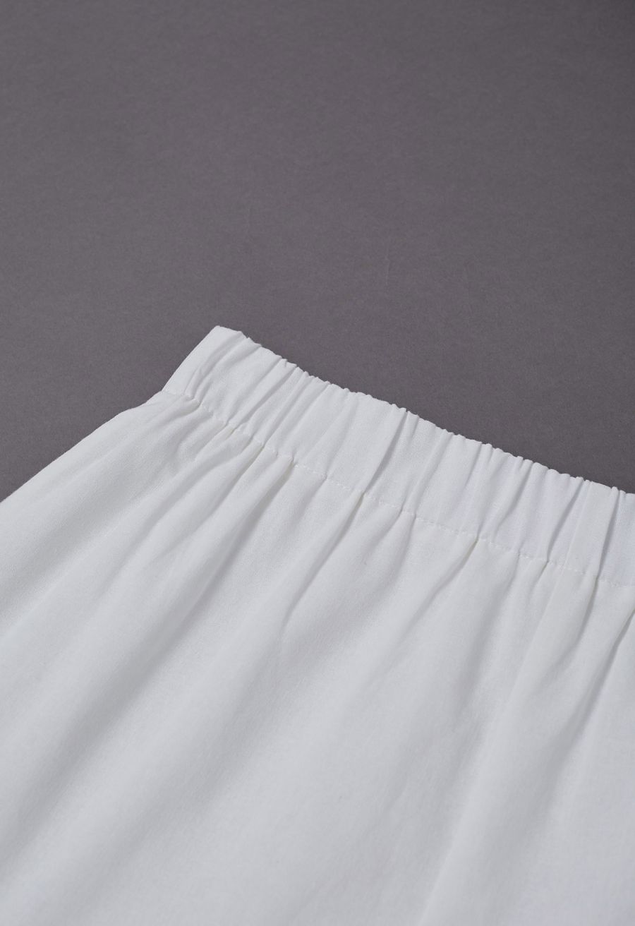 Lantern Sleeve Drawstring Shirt and Shorts Set in White