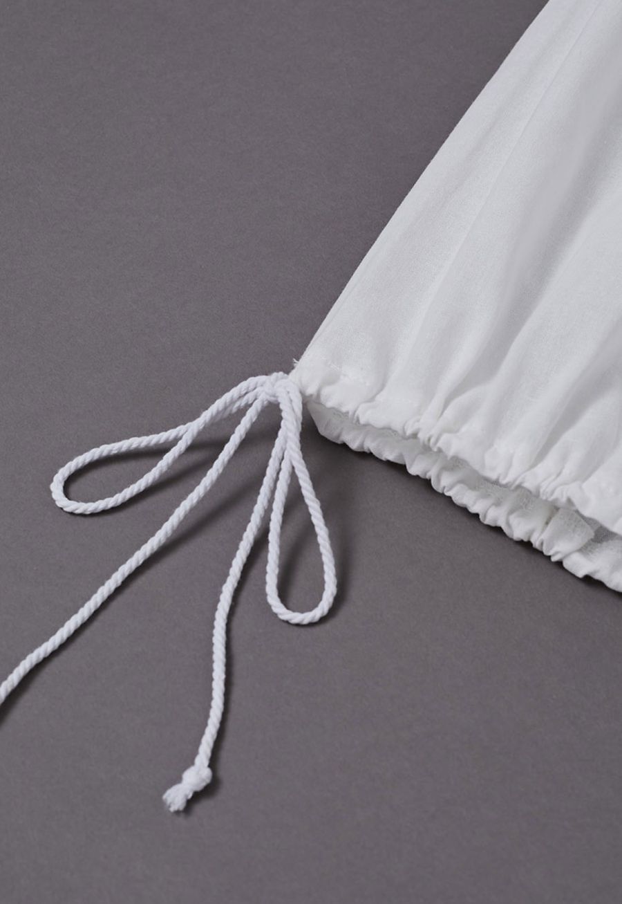 Lantern Sleeve Drawstring Shirt and Shorts Set in White