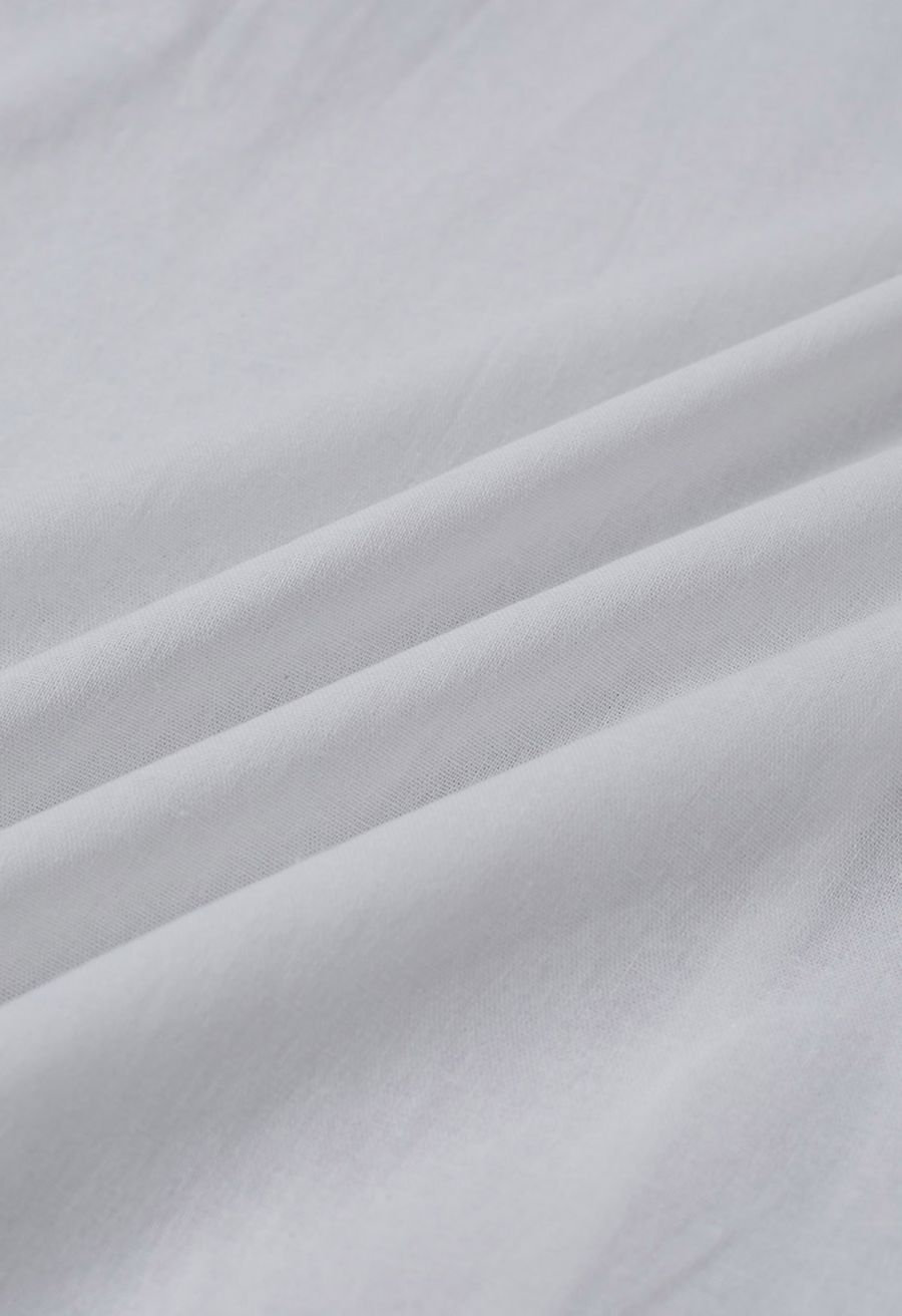 Lantern Sleeve Drawstring Shirt and Shorts Set in White