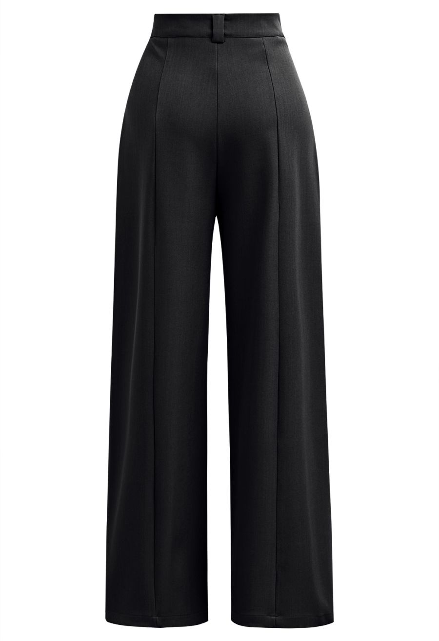 Front Welt Pockets Wide-Leg Pants in Black